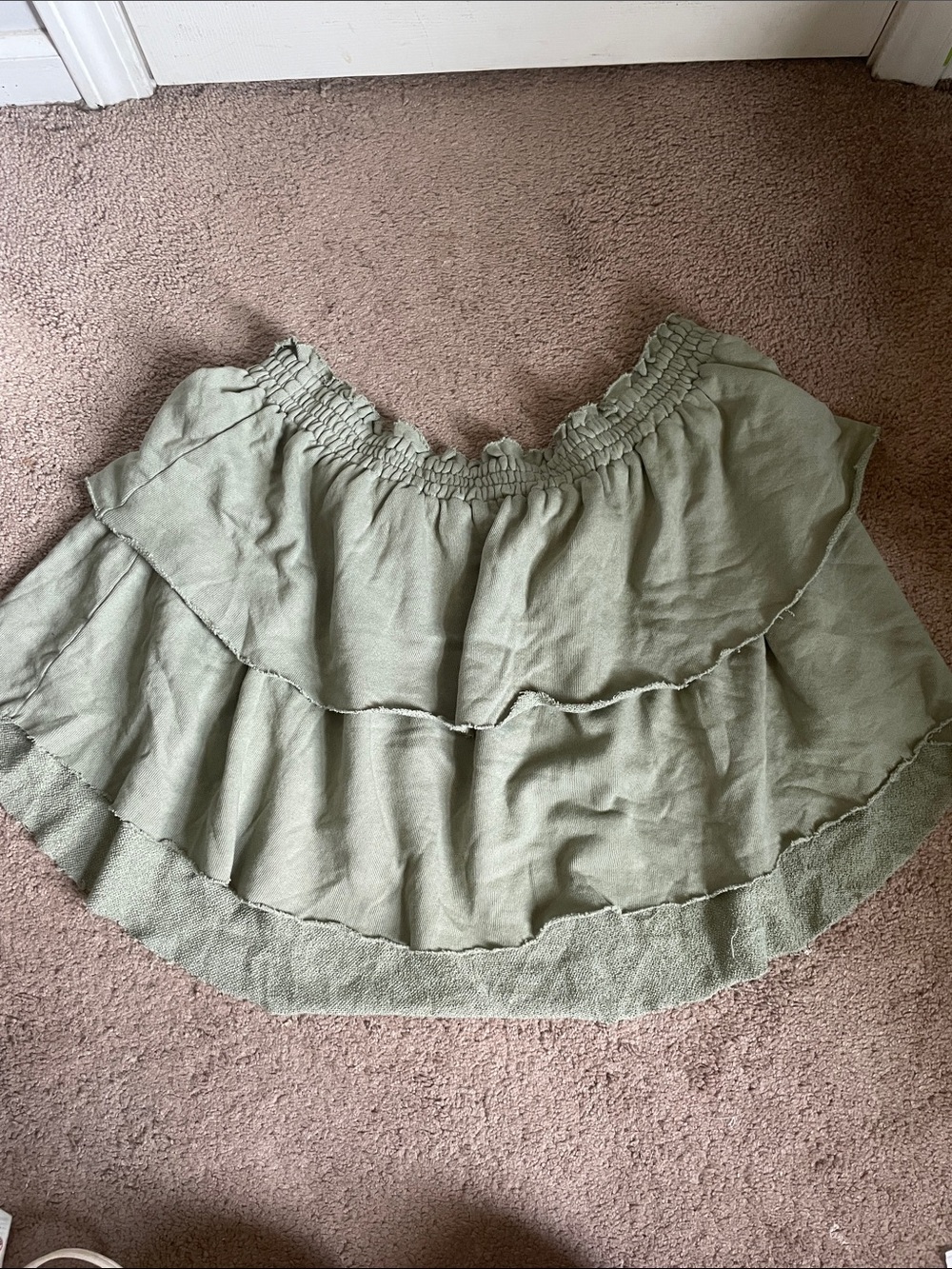 aerie Sage Green Tiered Smocked Waist Skater Skirt